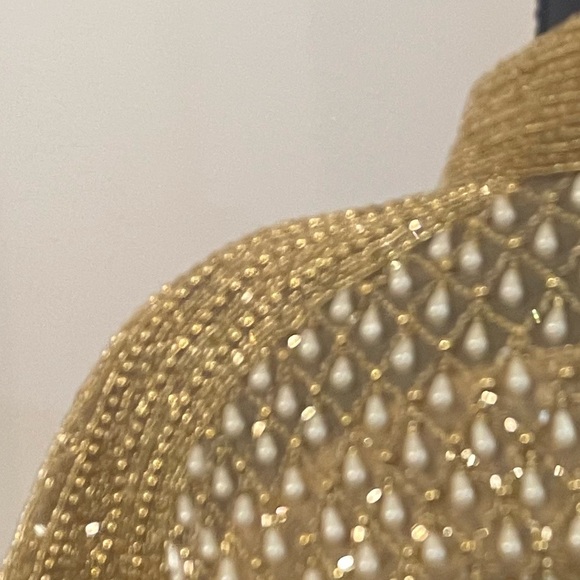 Gold Beaded Shoulder Fringe Cape with Pearls - Picture 2 of 5